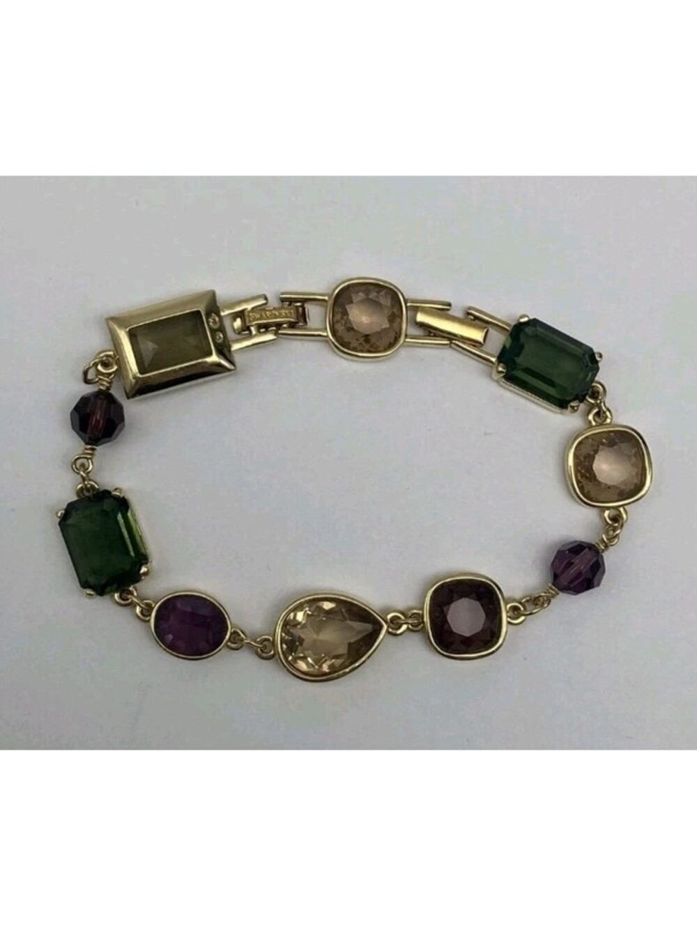 Swarovski Bracelet with Multi Colored Crystals Gold Tone Extra Link